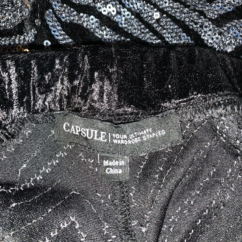 Capsule Faux Black Velvet and Silver Sequin Pants. Sz 18.   EUC!! - Picture 8 of 10